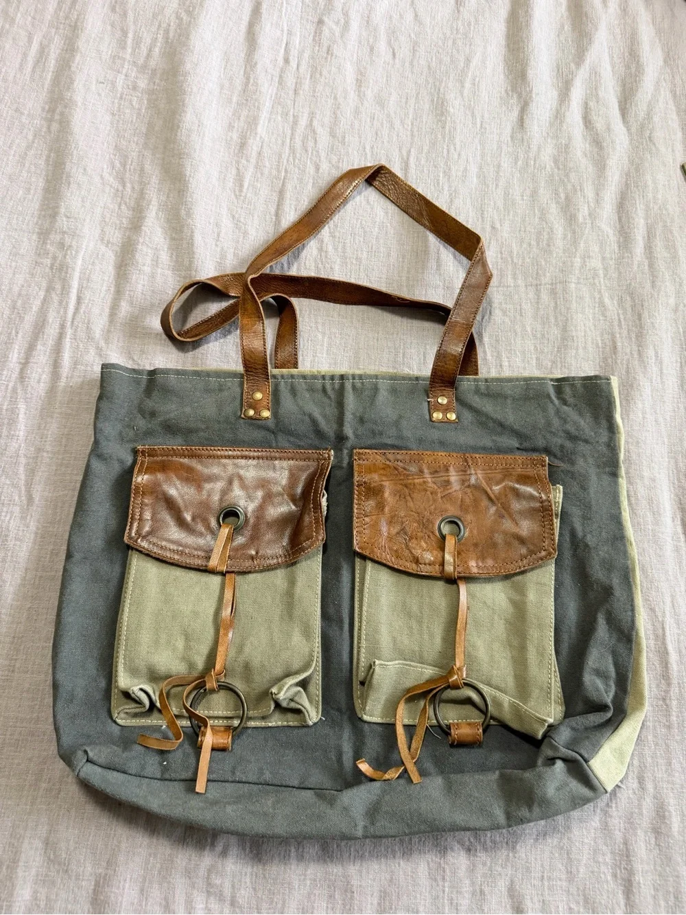Mona B Dakota Up-Cycled Canvas Shoulder Bag Vintage Military Tarps Truck Covers